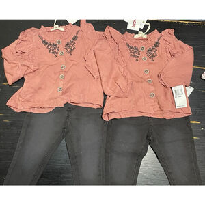 18 Months Twin Girls Jessica Simpson Ruffle Shirt And Jeans